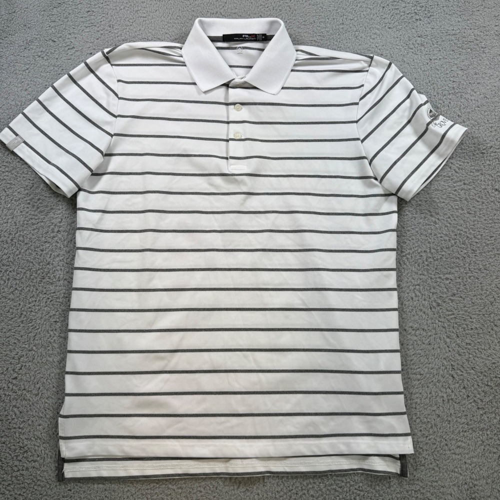 RLX Ralph Lauren Mens Performance Golf Polo Shirt White Striped Size M